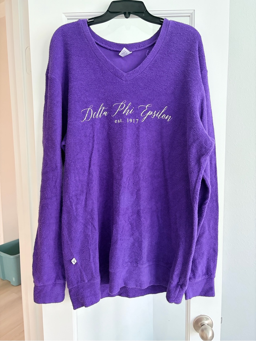 Purple V-Neck Delta Phi Epsilon Pullover Sweatshirt